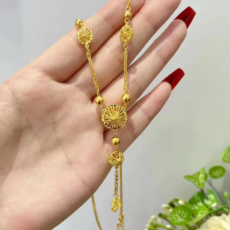 14K Gold Circle Tassel Necklace