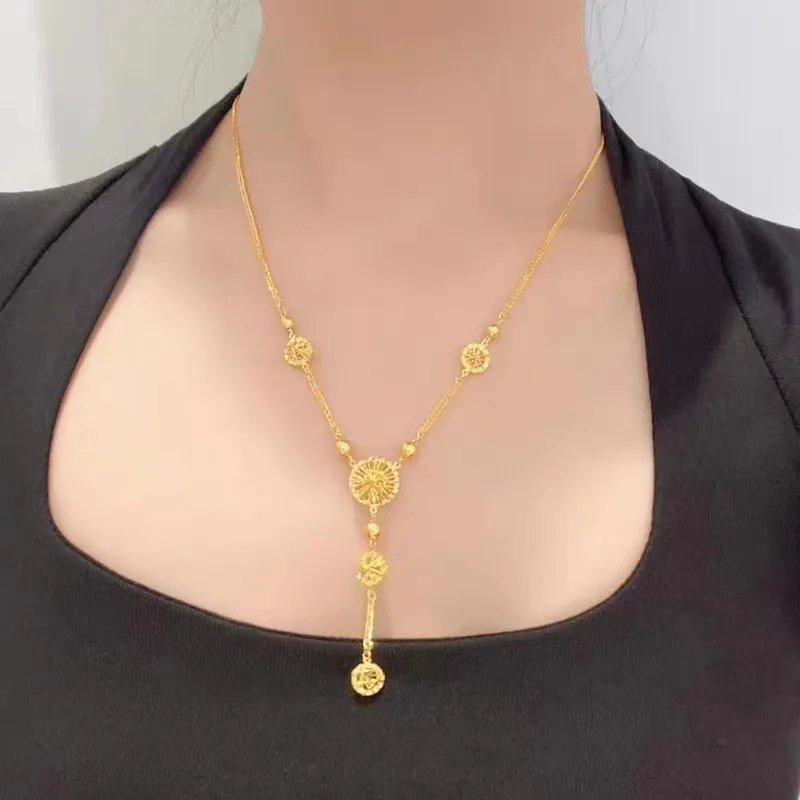 14K Gold Circle Tassel Necklace